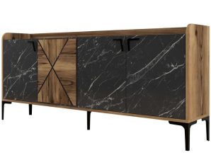 Μπουφές Venedik 845HCT5313 180x35x78cm Marble Effect Black-Walnut