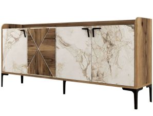 Μπουφές Venedik 845HCT5310 180x35x78cm Marble Effect White-Walnut